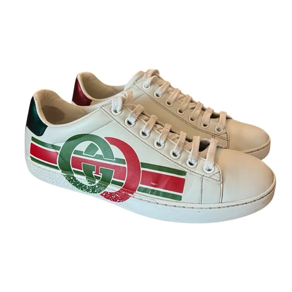 Gucci Ace Interlocking G Sneakers White Leather Low Top Logo EU 36 US 6
